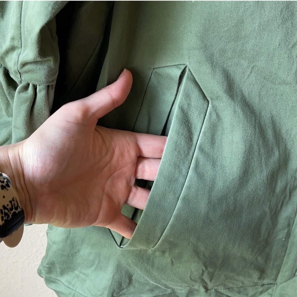 Zara Fringe Trim Bell Sleeve Oversized Green Jacket Size Small - Picture 7 of 8